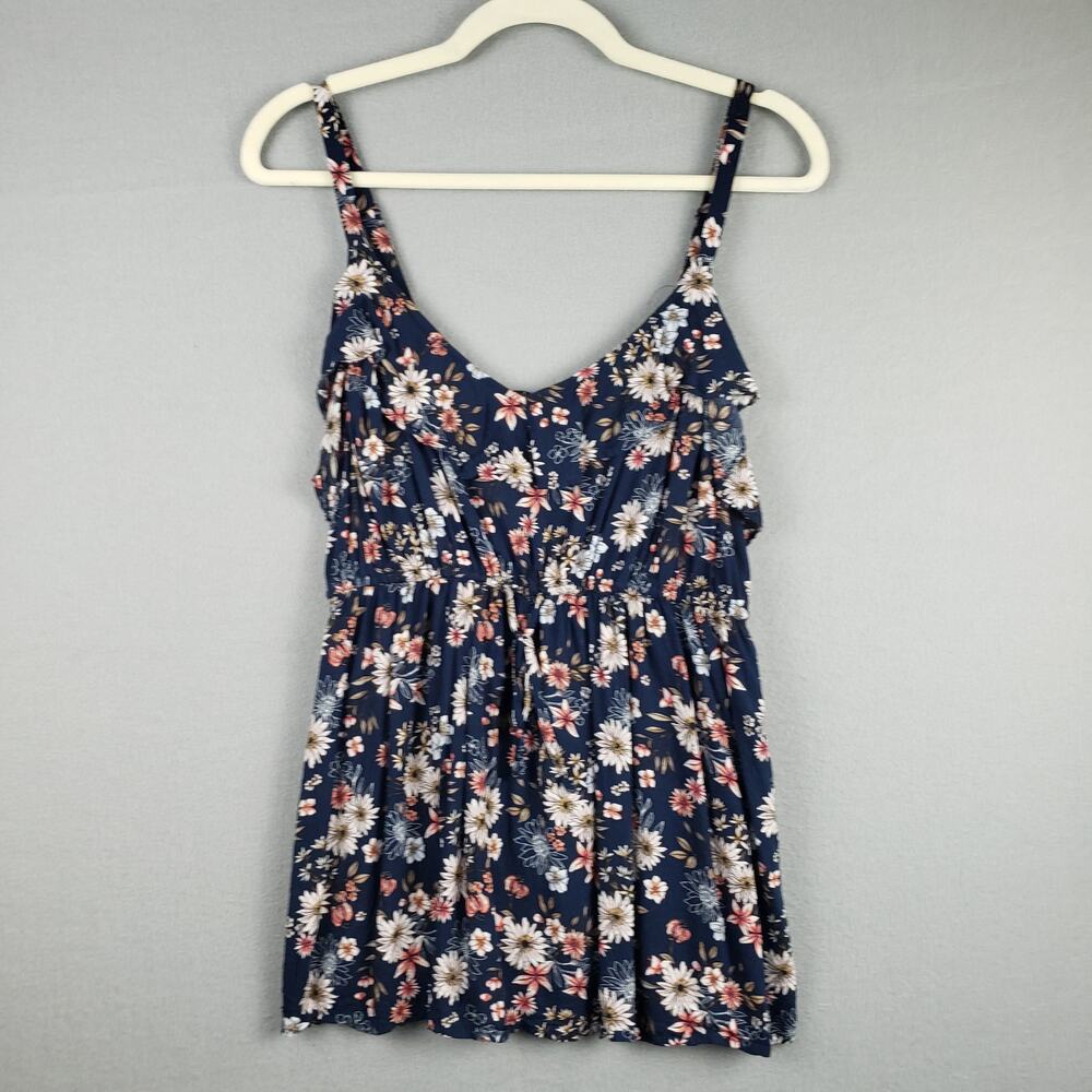 Torrid Size L Ruffled Babydoll‎ Tank Top Navy Blue Summer Garden Party Festival